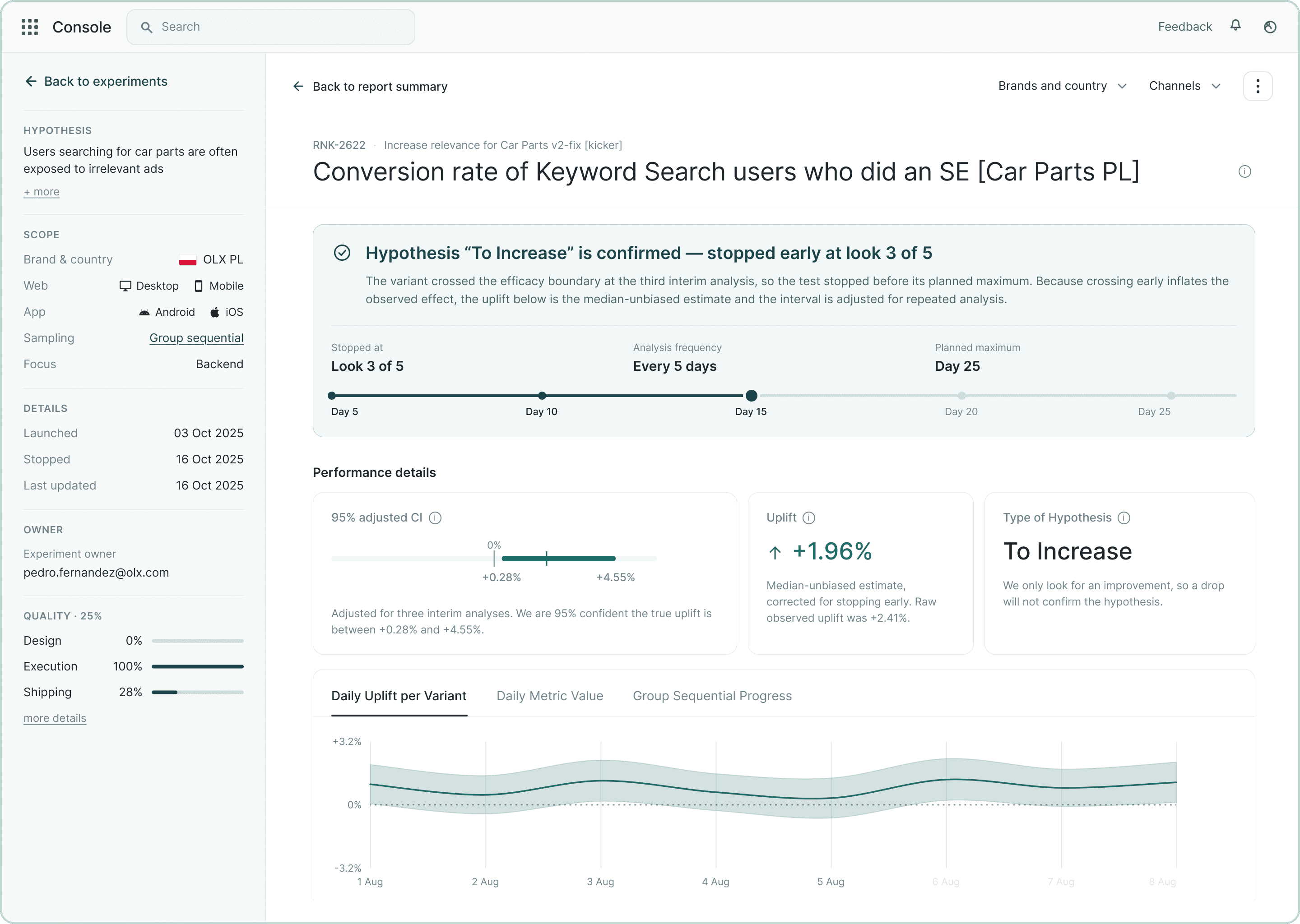 Metric Report as a full page